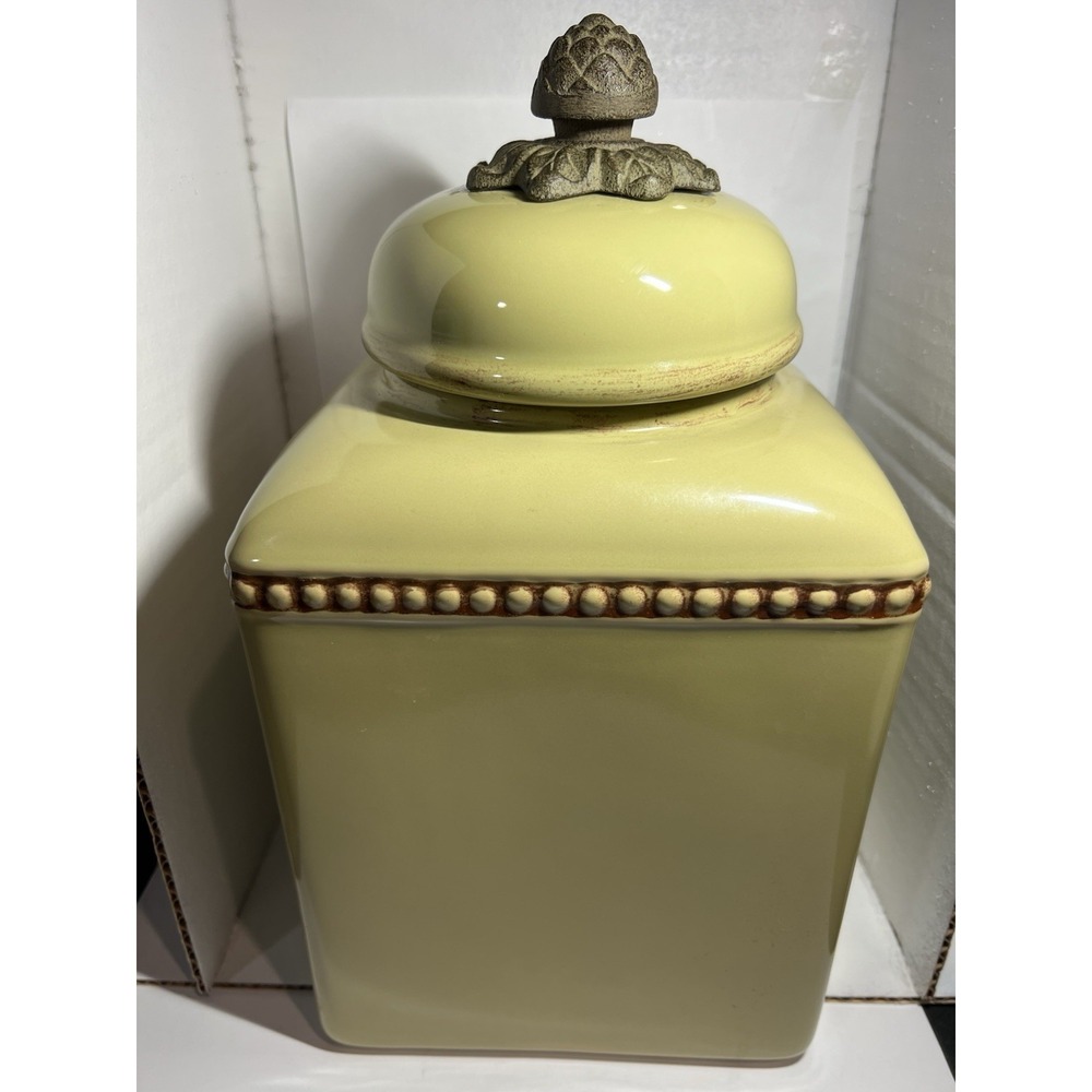 Gracious Goods Large 8" Green Ceramic Canister Cookie Jar With Lid